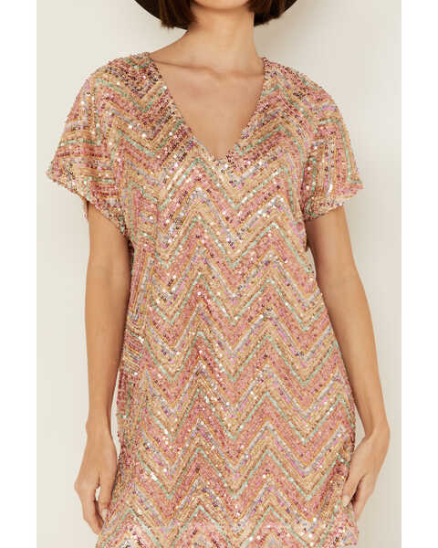 Image #3 - By Together Women's Chevron Sequins Mini Dress, Multi, hi-res