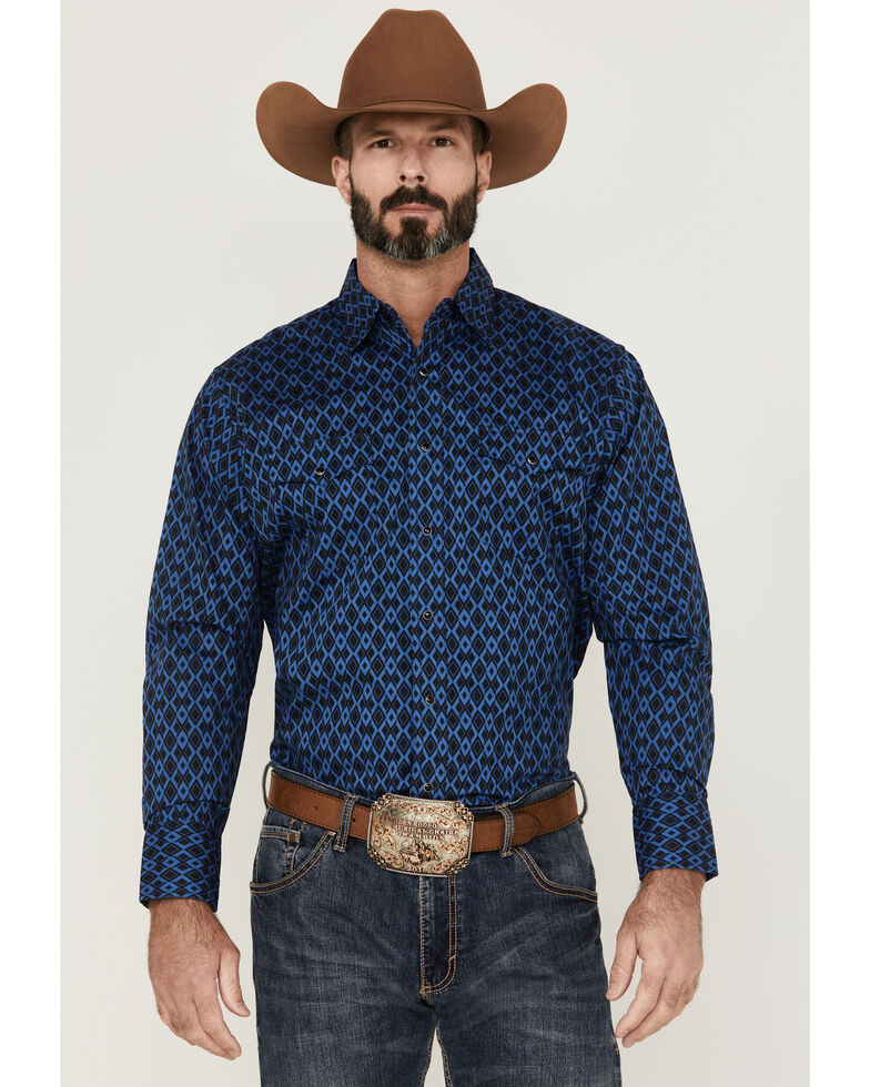 Wrangler Men's Silver Edition Southwestern Snap Western Shirt , Blue, hi-res