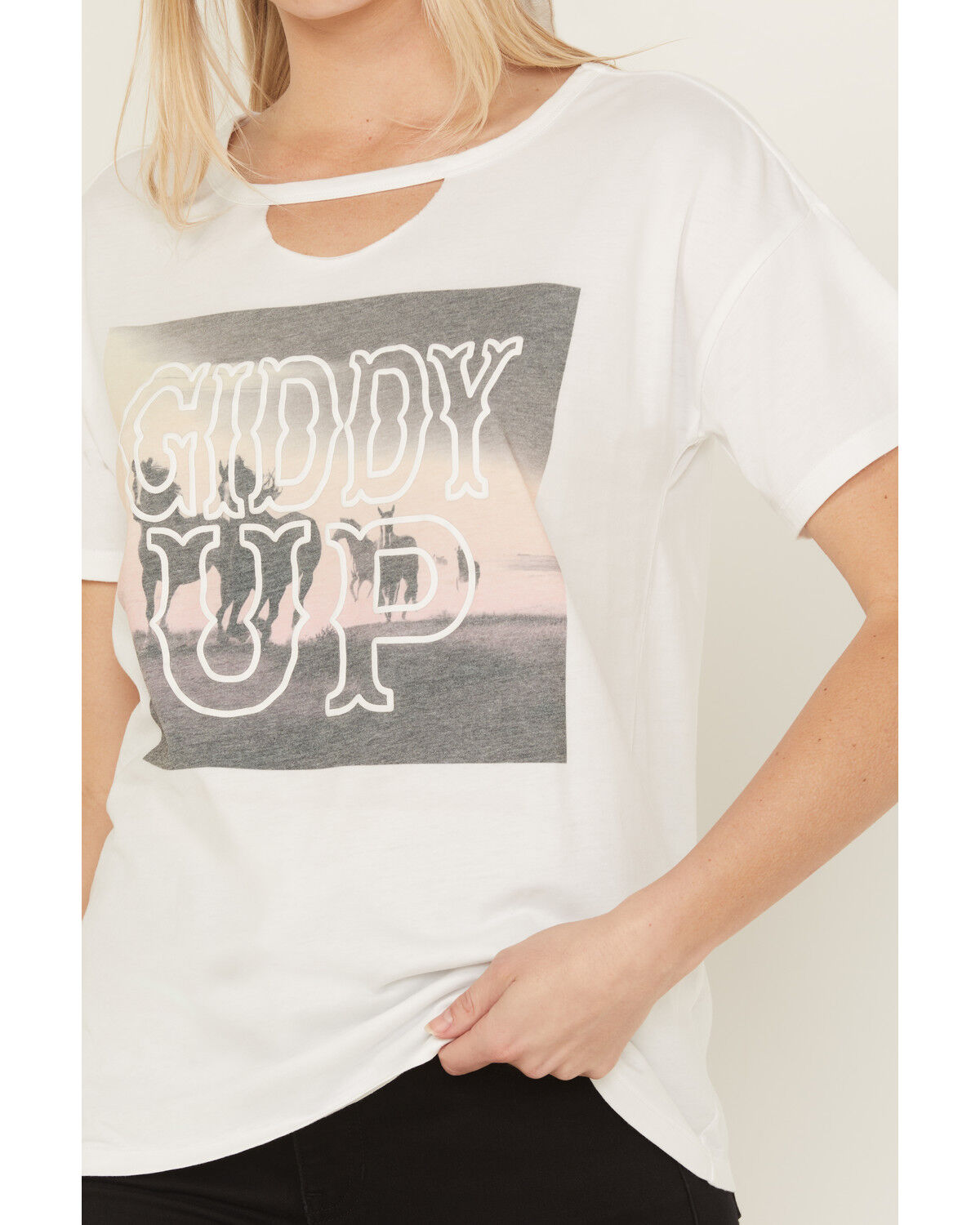 Image #3 - Blended Women's Giddy Up Photo Short Sleeve Graphic Tee, White, hi-res