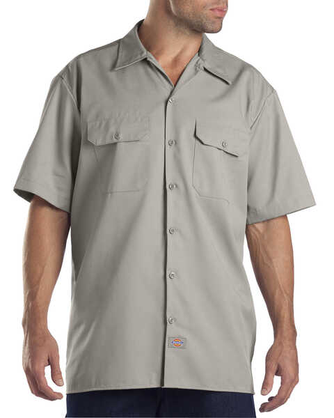 Image #1 - Dickies Men's Solid Short Sleeve Folded Work Shirt, Silver, hi-res