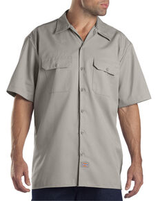 Dickies Men's Solid Short Sleeve Folded Work Shirt, Silver, hi-res