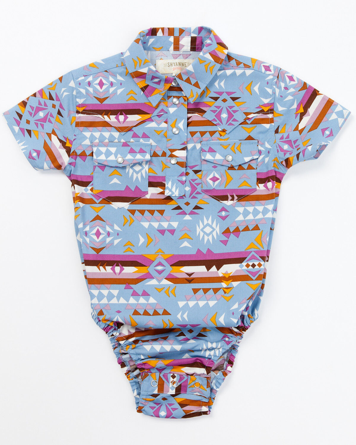 Image #1 - Shyanne Infant Girls' Printed Short Sleeve Snap Western Onesie, Blue, hi-res