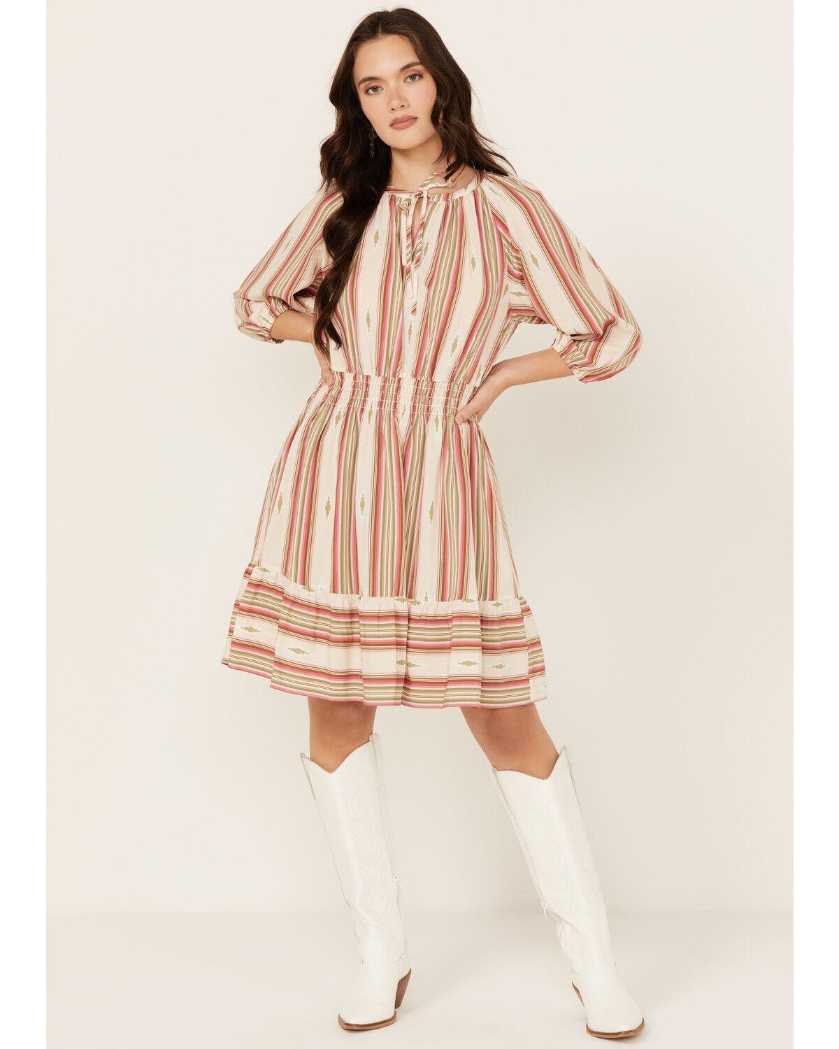 Image #1 - Ariat Women's Lovell Striped Print Long Sleeve Mini Dress, Multi, hi-res