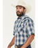 Image #2 - Ely Walker Men's Plaid Print Short Sleeve Pearl Snap Western Shirt, Navy, hi-res