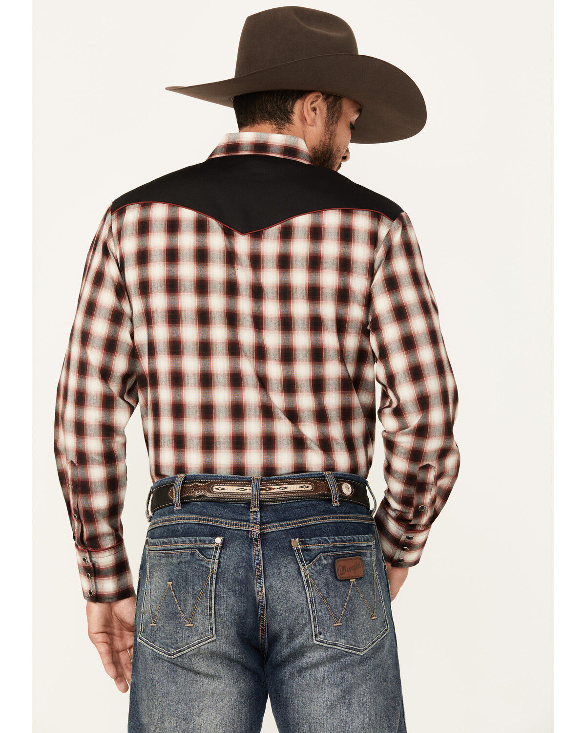 Image #4 - Roper Men's Plaid Print Embroidered Long Sleeve Snap Western Shirt, Red, hi-res