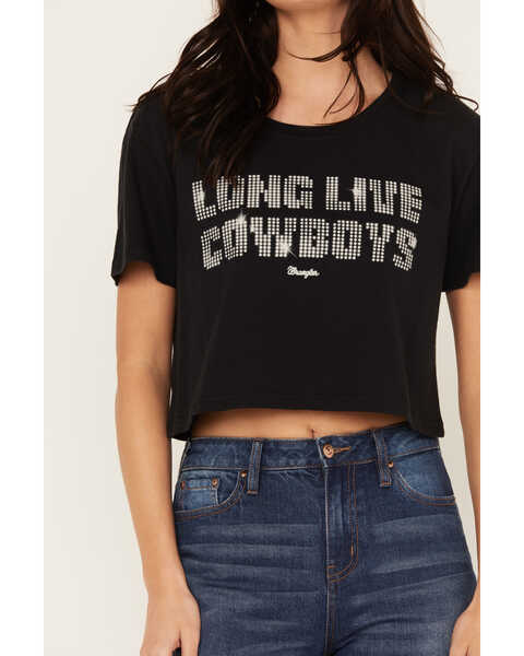 Image #3 - Wrangler Women's Long Live Cowboys Short Sleeve Graphic Cropped Tee, Black, hi-res