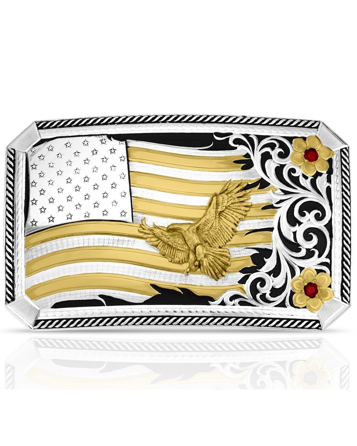 Image #1 - Montana Silversmiths Two-Toned Flag and Filigree Belt Buckle, Silver, hi-res