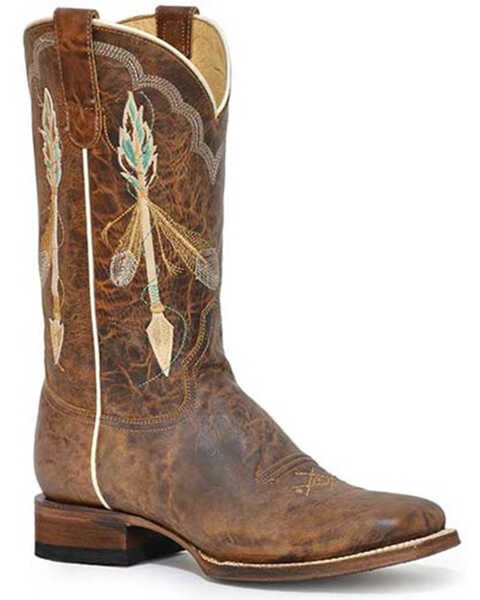 Image #1 - Roper Women's Arrow Feather Western Performance Boots - Broad Square Toe, Tan, hi-res