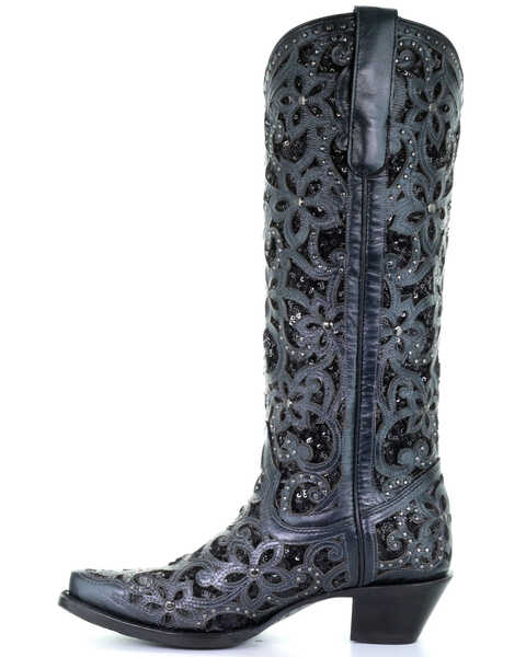 Image #3 - Corral Women's Floral Inlay Western Boots - Snip Toe, Black, hi-res