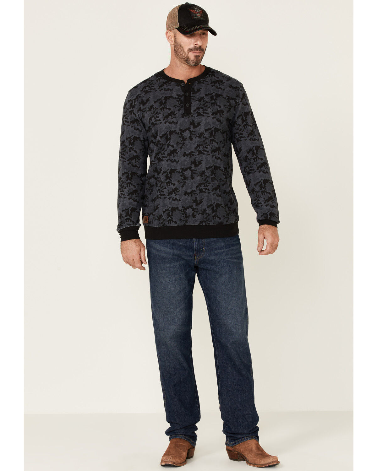 Image #2 - Moonshine Spirit Men's Alpha Bravo Camo Print Long Sleeve Henley T-Shirt, Black, hi-res