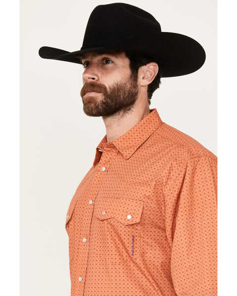 Image #2 - Resistol Men's Diamond Hat Print Long Sleeve Pearl Snap Western Shirt, Coral, hi-res