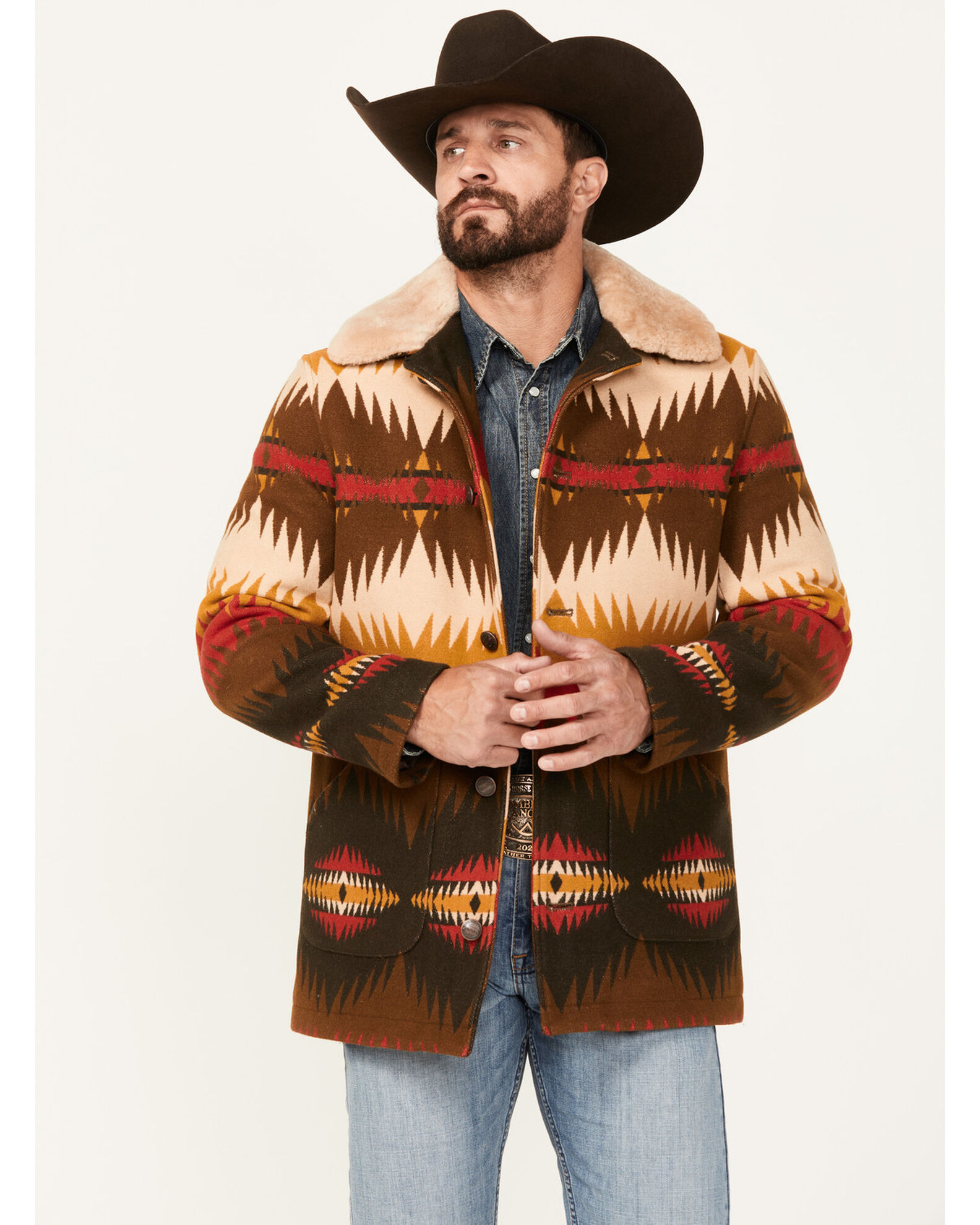 Pendleton Men s Multicolor Striped Brownsville Button Down Long Coat Sheplers