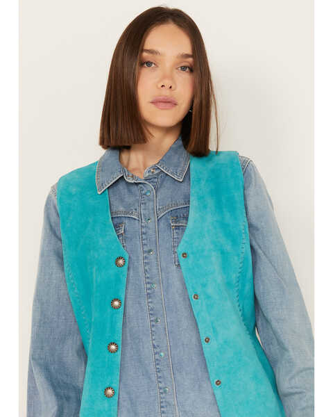 Image #3 - Scully Women's Suede Snap Front Vest, Teal, hi-res
