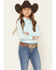Image #1 - Wrangler Girls' Striped Long Sleeve Pearl Snap Western Shirt, Teal, hi-res