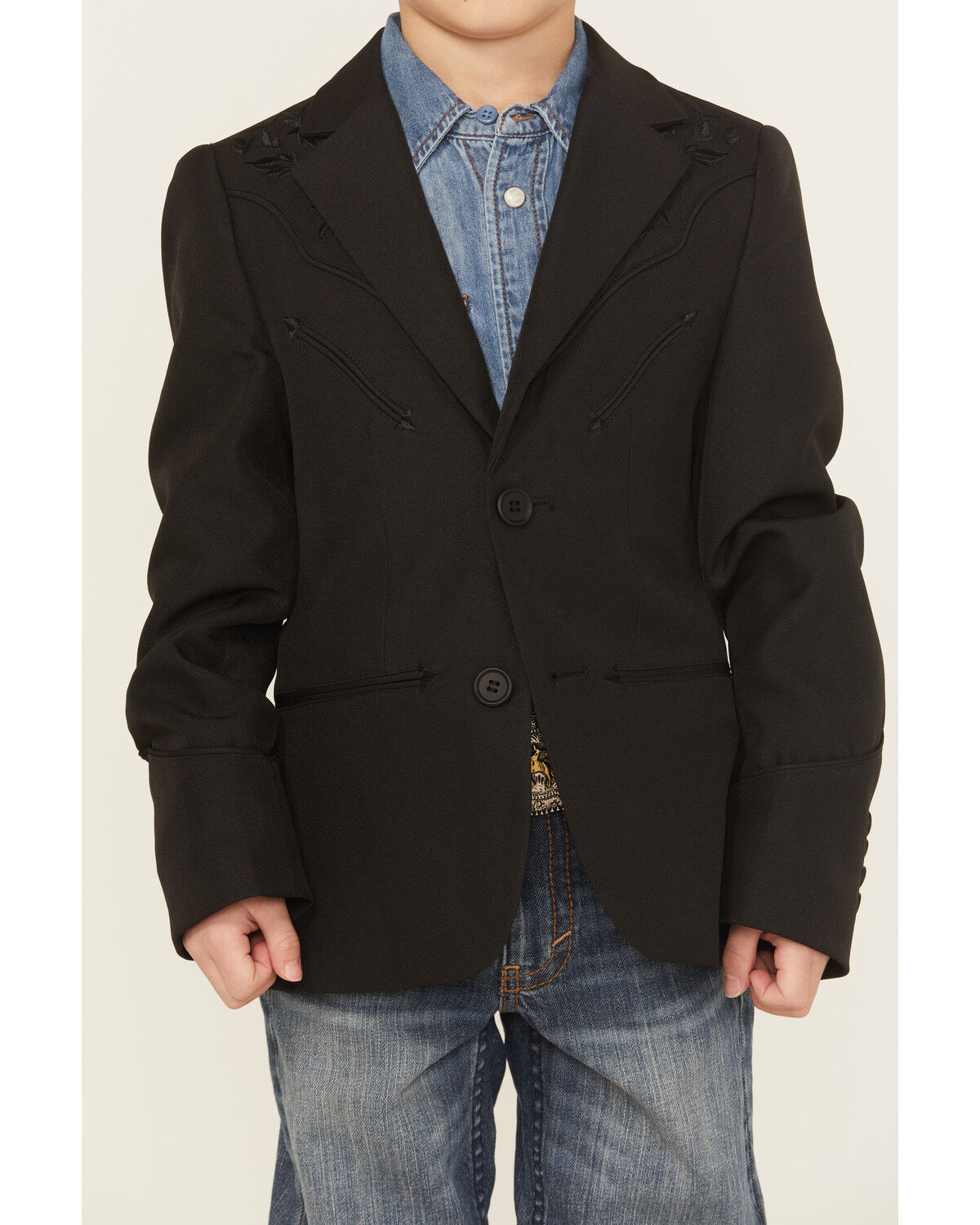Image #3 - Scully Boys' Floral Embroidered Button-Down Sportcoat, Black, hi-res
