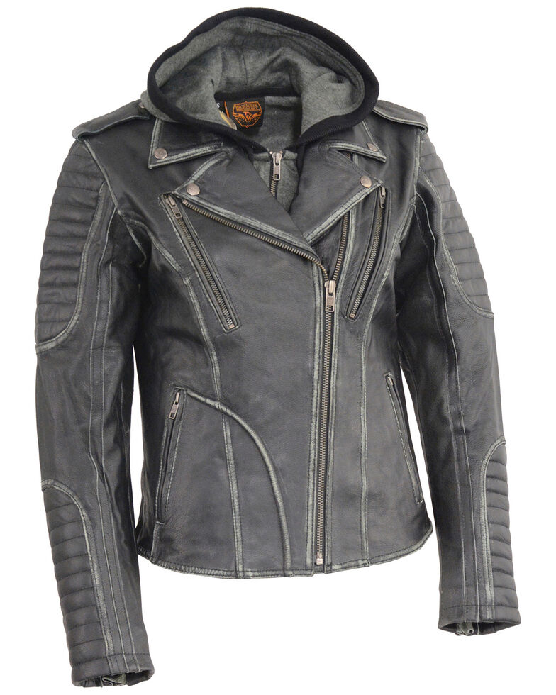 Milwaukee Leather Women's Rub-Off Hoodie Motorcycle Jacket - 4X, Black, hi-res