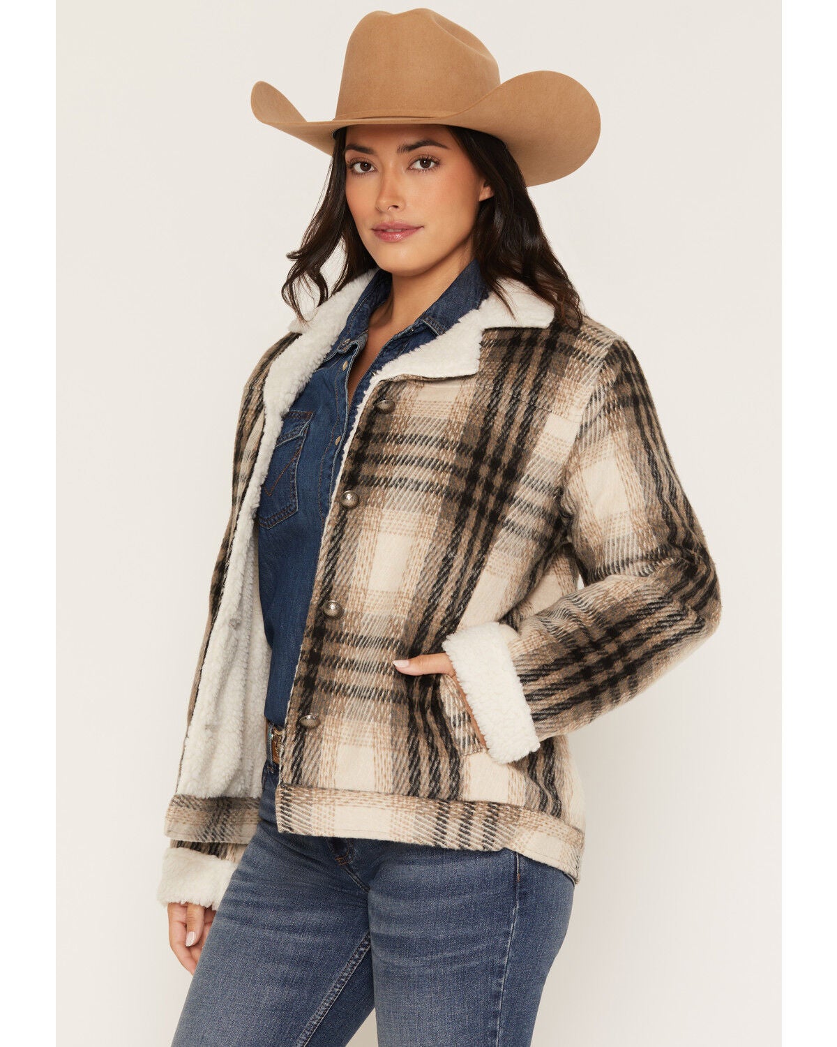 Outback Trading Co Women's Gemma Sherpa Lined Button-Down Jacket, Cream, hi-res