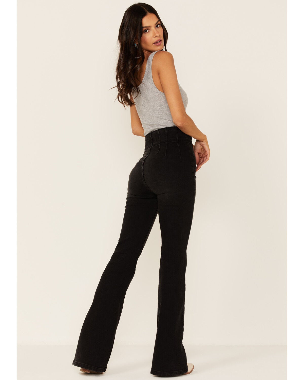 Free People Women's Jayde Black High Rise Flare Jeans, Black