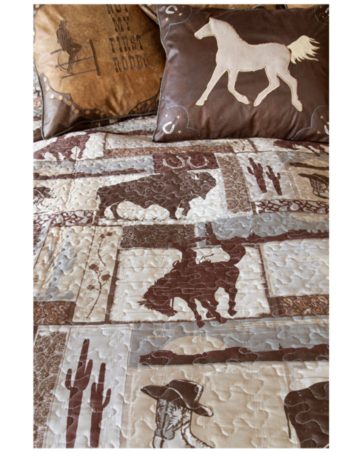 Image #2 - Carstens Home Wrangler Vintage Cowboy King Quilt Set - 3-Piece, Grey, hi-res