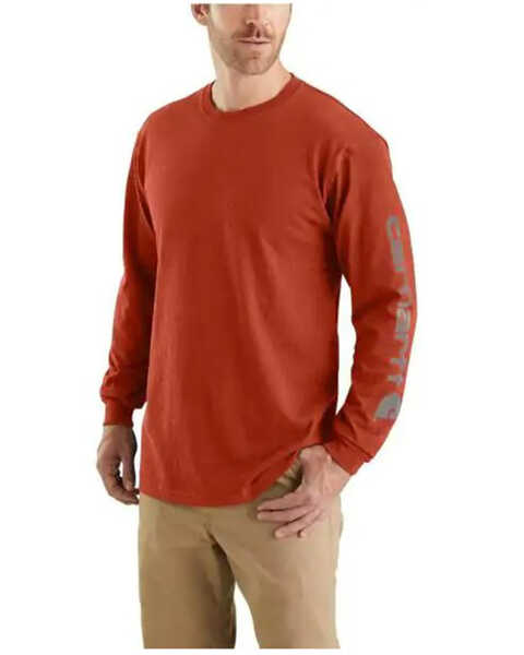 Image #1 - Carhartt Men's Loose Fit Heavyweight Long Sleeve Logo Graphic Work T-Shirt, Red, hi-res