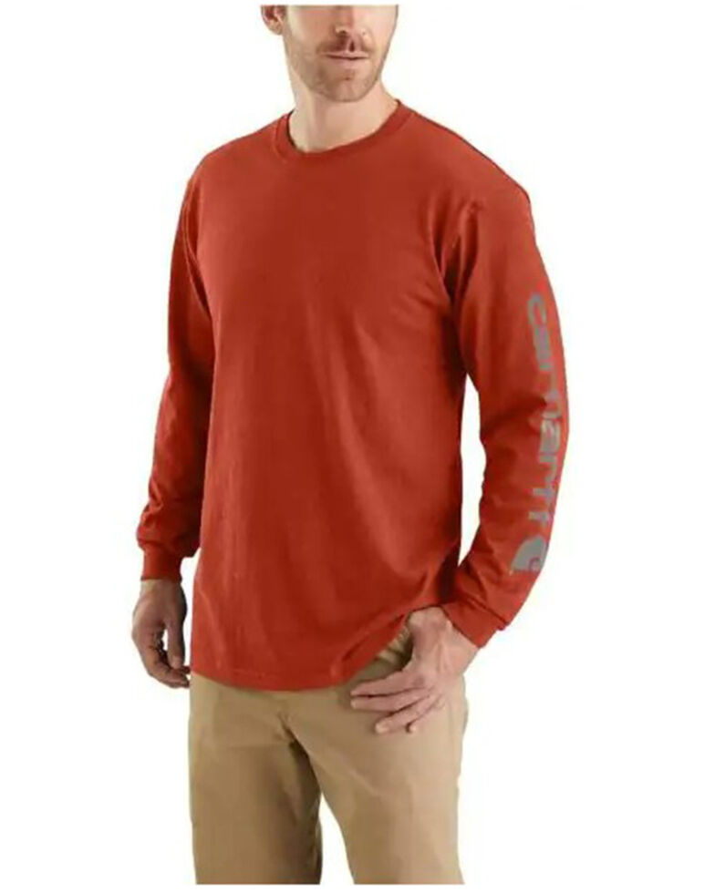 Carhartt Men's Loose Fit Midweight Logo Sleeve Graphic Long Sleeve T-Shirt, Red, hi-res