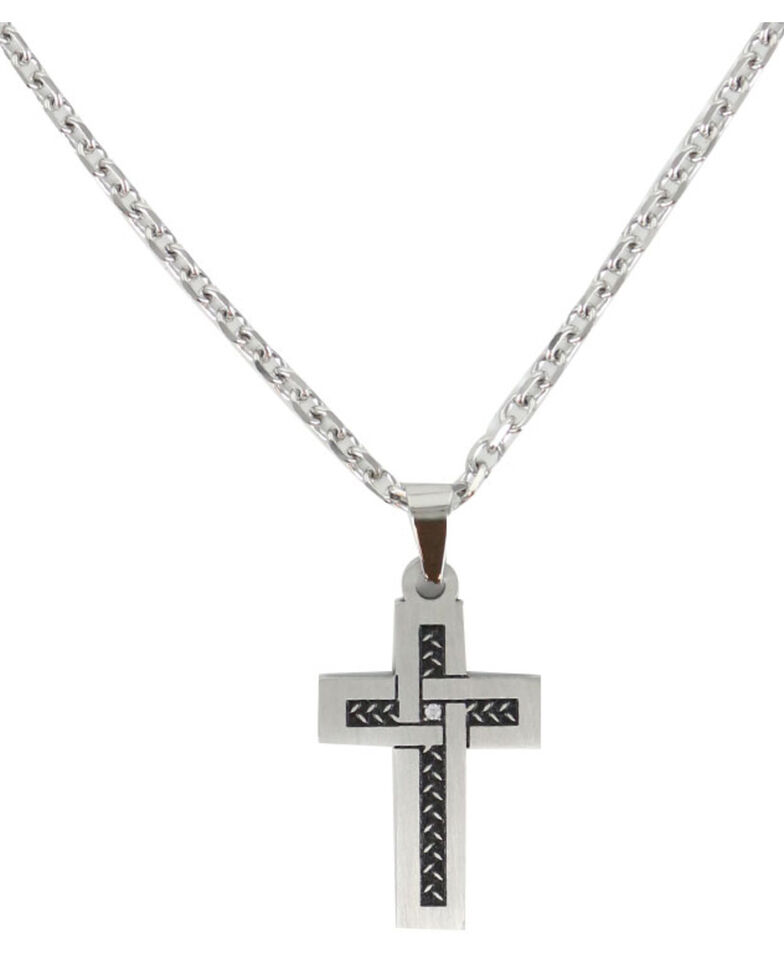 Cody James Men's Rhinestone Cross Necklace, Silver, hi-res