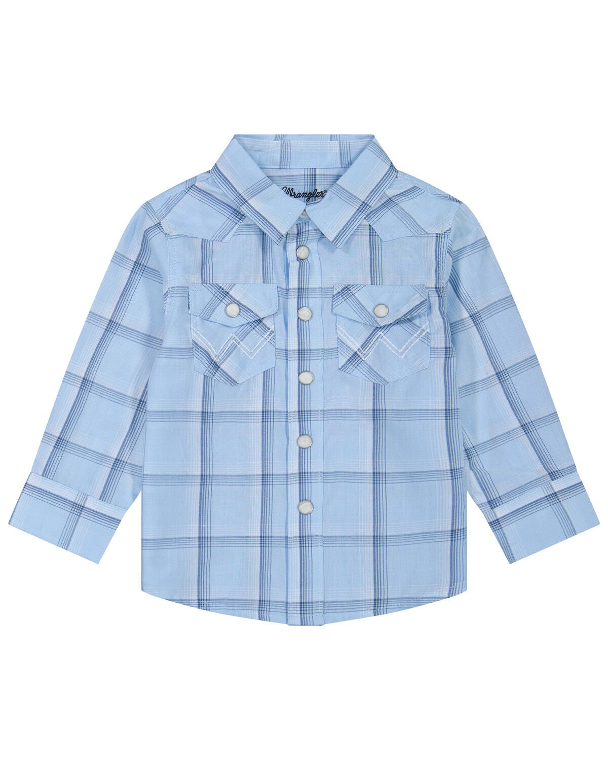 Image #1 - Wrangler Infant Boys' Plaid Print Long Sleeve Snap Western Shirt, Blue, hi-res