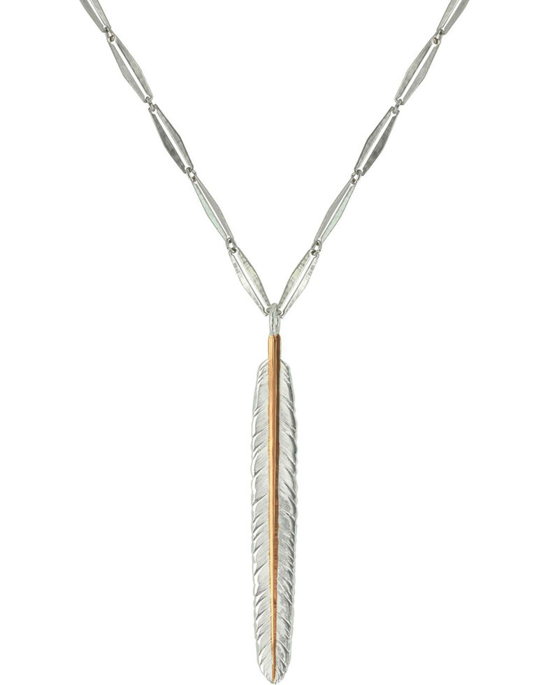 Montana Silversmiths Women's Pin Feather Necklace , Gold, hi-res