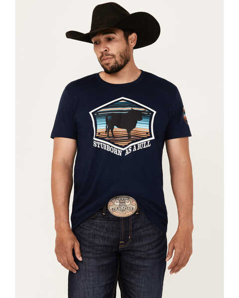 Image #1 - RANK 45® Men's Stubborn As A Bull Short Sleeve Graphic T-Shirt , Dark Blue, hi-res