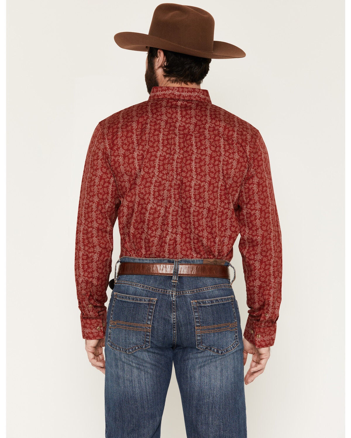 Image #4 - Cody James Men's Ol Hickory Floral Stripe Print Long Sleeve Button-Down Stretch Western Shirt, Red, hi-res