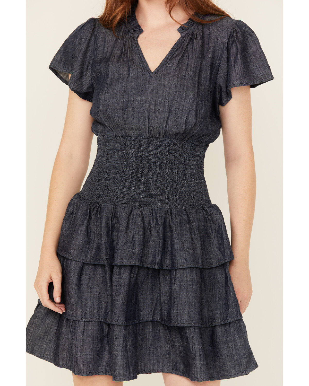 Image #3 - Ariat Women's Stellar Tiered Short Sleeve Mini Denim Dress, Navy, hi-res
