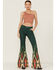 Image #1 - Ranch Dress'n Women's Wren Southwestern Border Flare Jeans, Teal, hi-res