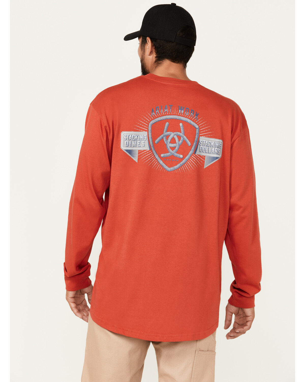 Image #1 - Ariat Men's Rebar Cotton Strong Stacking Dimes Long Sleeve Graphic T-Shirt, Red, hi-res
