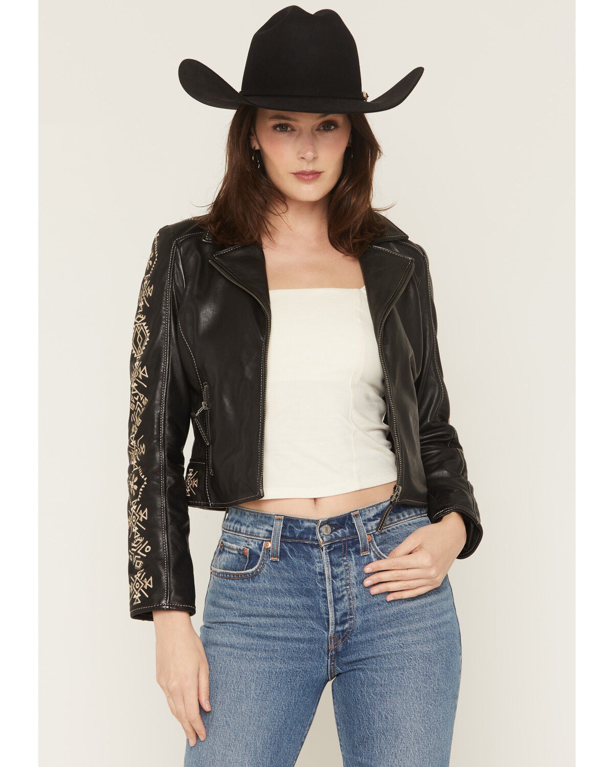 Image #1 - Mauritius Leather Women's Cora Embroidered Jacket, Black, hi-res