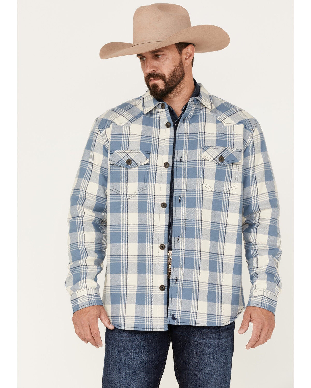 Cody James Men's Oregon Trail Plaid Button-Down Bonded Western Flannel Shirt, Grey, hi-res