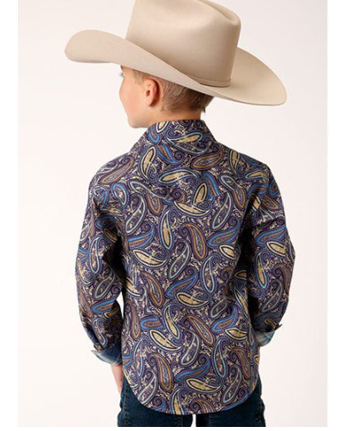 Image #2 - Roper Boys' Amarillo Paisley Print Long Sleeve Pearl Snap Western Shirt, Multi, hi-res