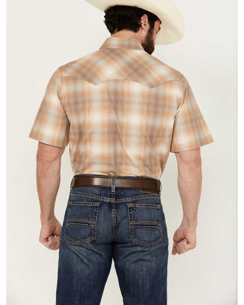 Image #4 - Wrangler Retro Men's Ombre Plaid Print Short Sleeve Snap Western Shirt , Tan, hi-res