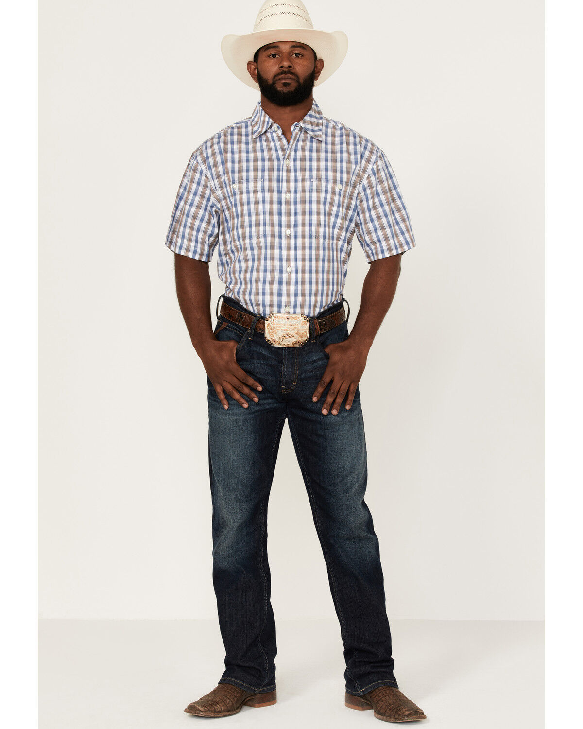 Image #2 - Resistol Men's Starke Small Plaid Short Sleeve Button Down Western Shirt, , hi-res
