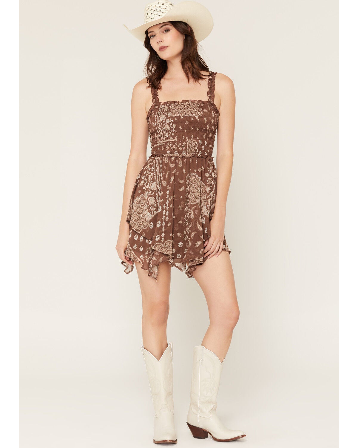 Ash & Violet Women's Bandana Print Mini Dress, Brown, hi-res