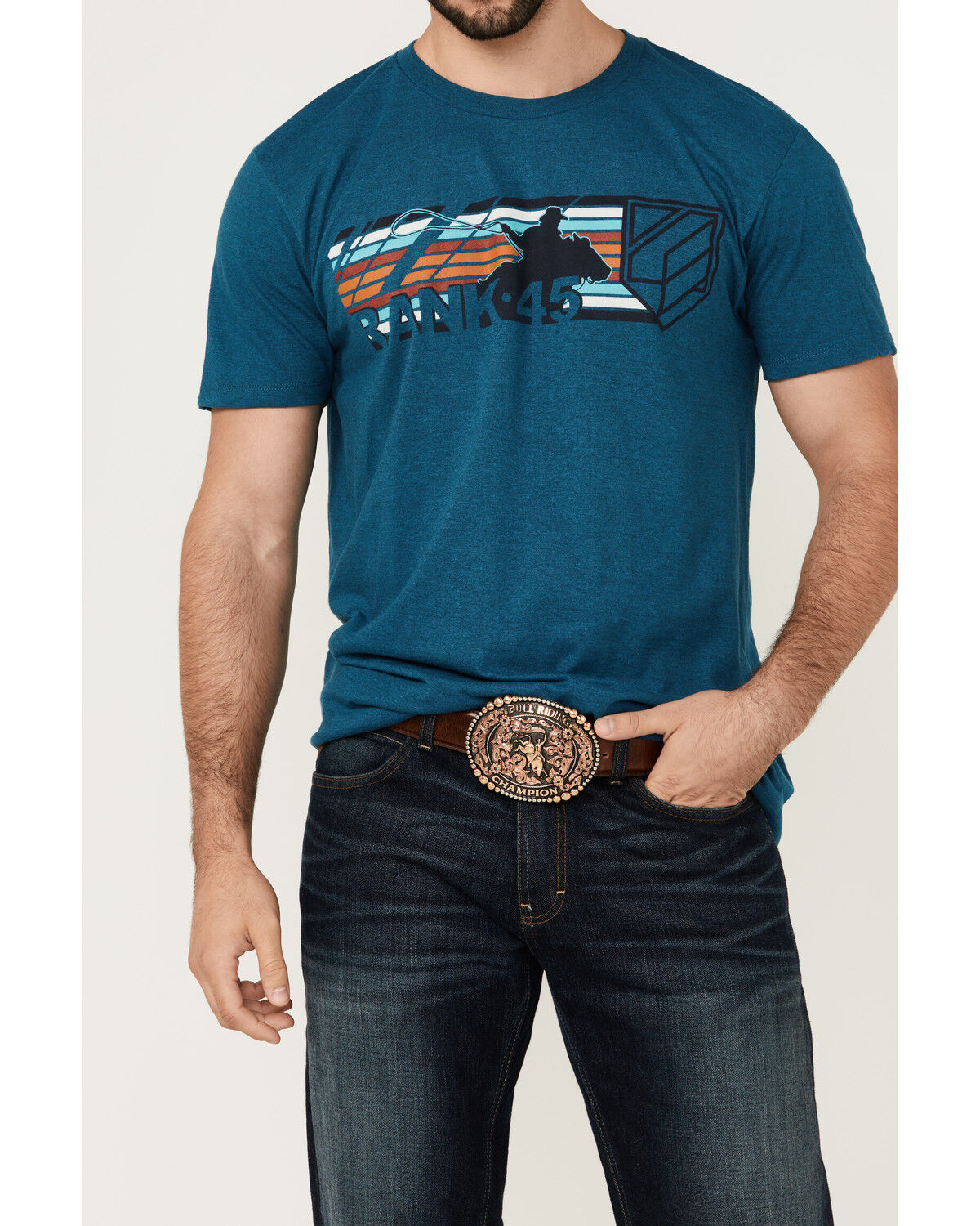 Image #3 - RANK 45® Men's Logo Chute Gate Serape Striped Print Short Sleeve Graphic T-Shirt, Teal, hi-res