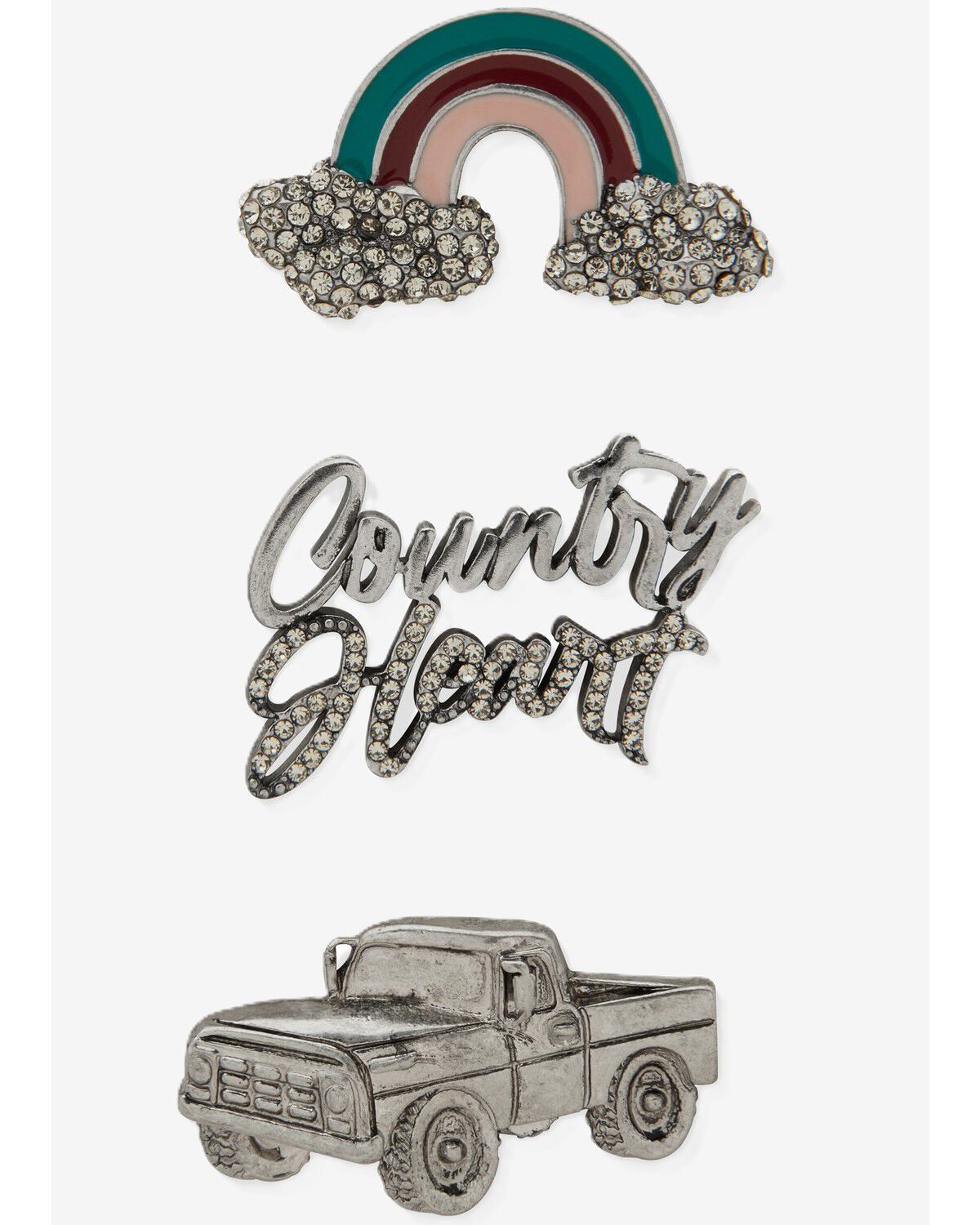 Image #1 - Lainey Wilson Women's Country Heart Pin Set - 3 Piece, Silver, hi-res
