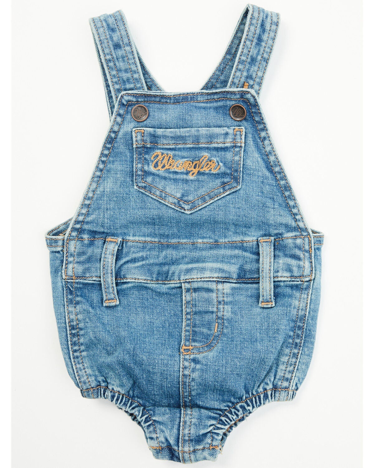 Wrangler Infant Boys' Boot Barn Exclusive Denim Overall Onesie, Blue, hi-res