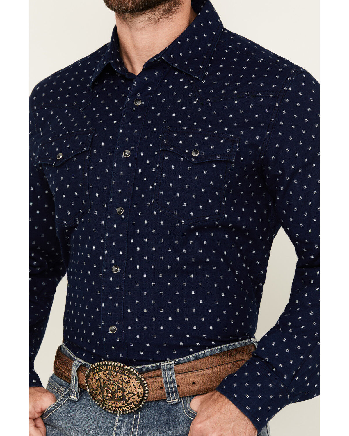 Image #3 - Wrangler Retro Men's Printed Long Sleeve Snap Western Shirt - Tall, Navy, hi-res
