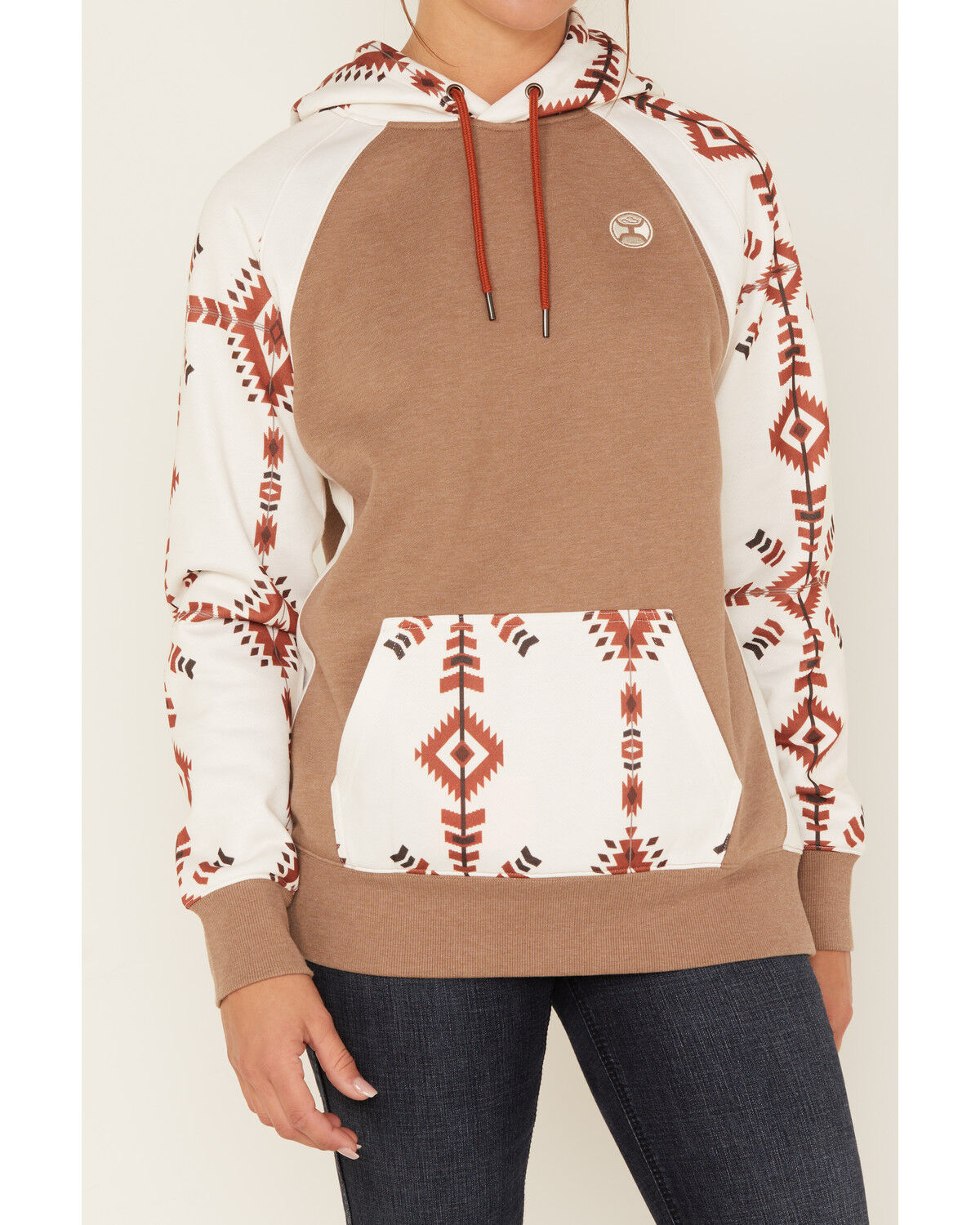 Image #2 - Hooey Women's Boot Barn Exclusive Southwestern Print Contrast Hoodie, Cream, hi-res