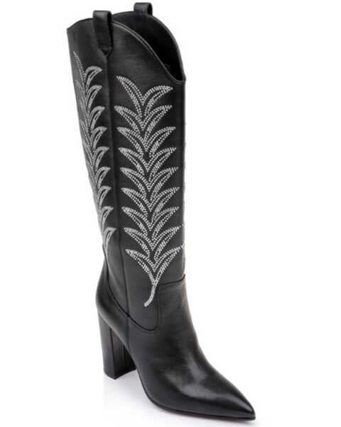 Image #1 - Daniel X Diamond Women's The Tall T Leather Western Boots - Pointed Toe, Black, hi-res
