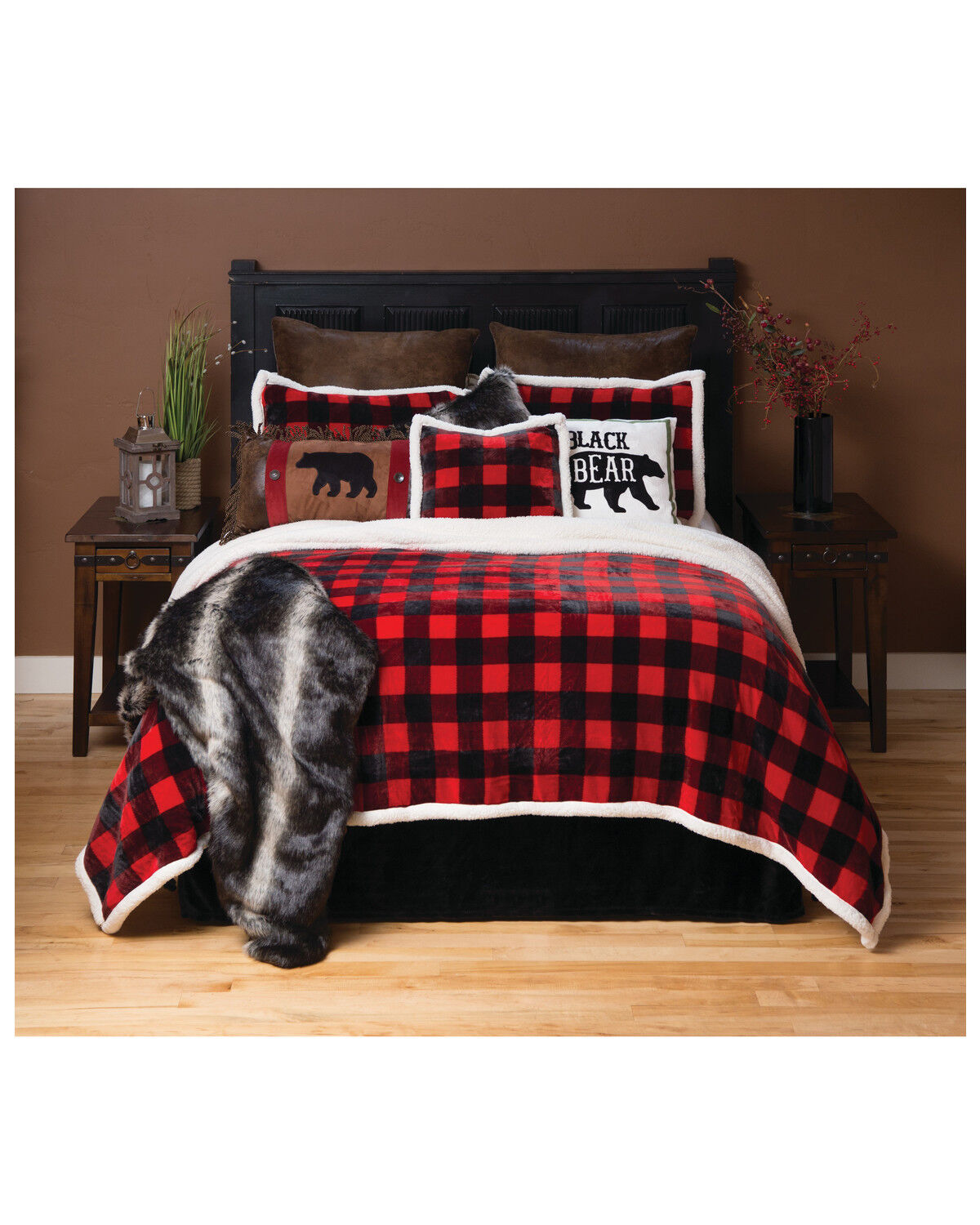 Image #1 - Carstens Home Lumberjack Buffalo Plaid Queen Sherpa Fleece Bedding Set - 4 Piece, Red, hi-res