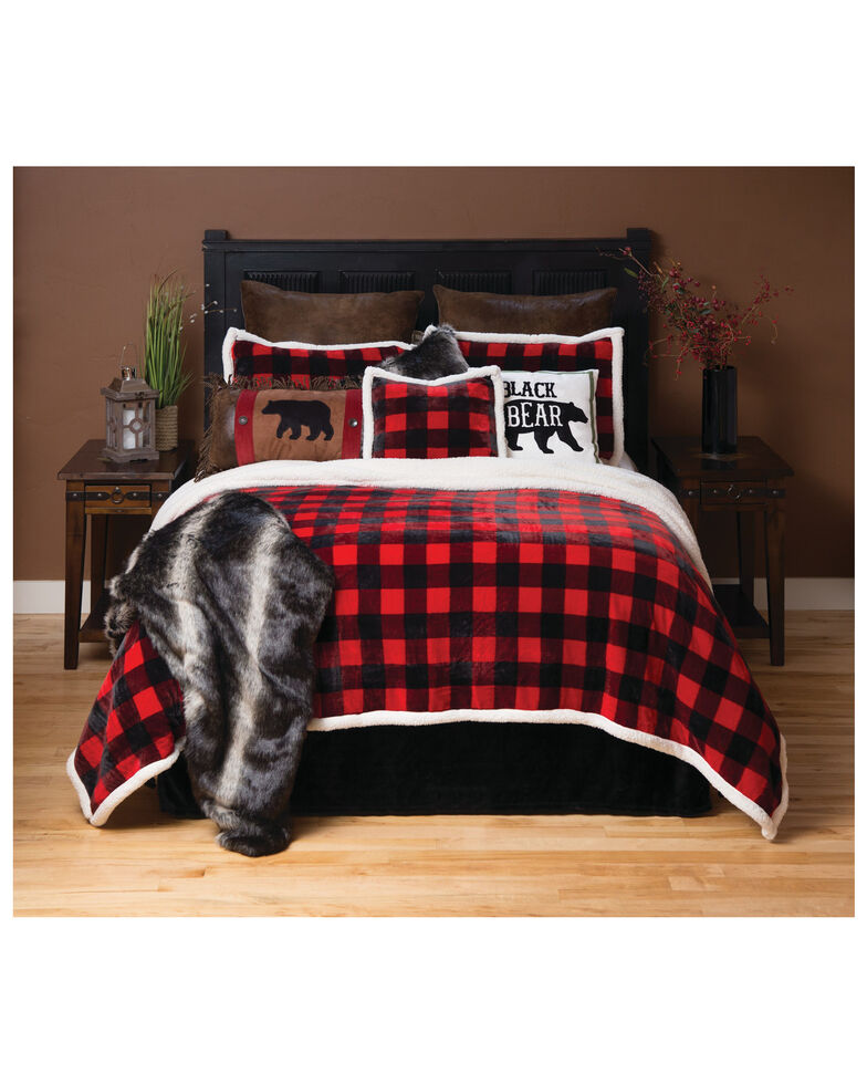 Carstens Home Red Lumberjack Buffalo Plaid 4-Piece Sherpa Fleece Bedding Set - Queen Size , Red, hi-res