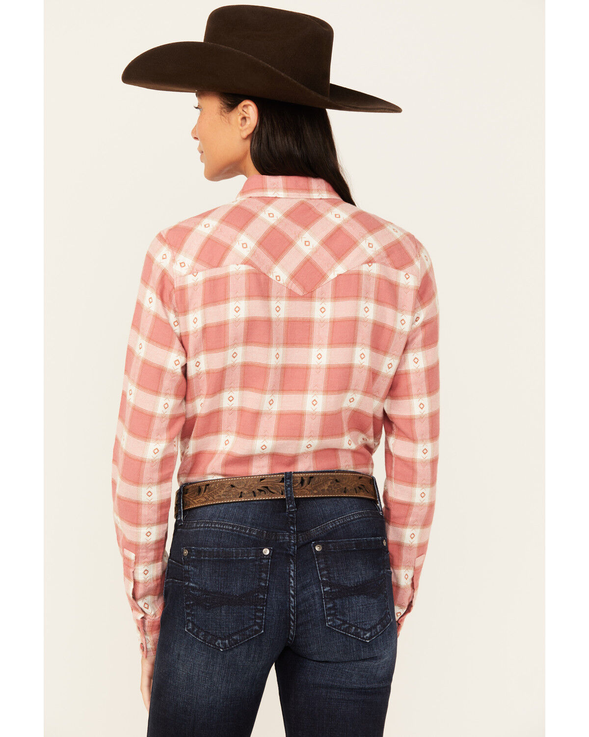 Image #4 - Shyanne Women's Dogwood Dobby Plaid Print Long Sleeve Snap Flannel Shirt, Coral, hi-res