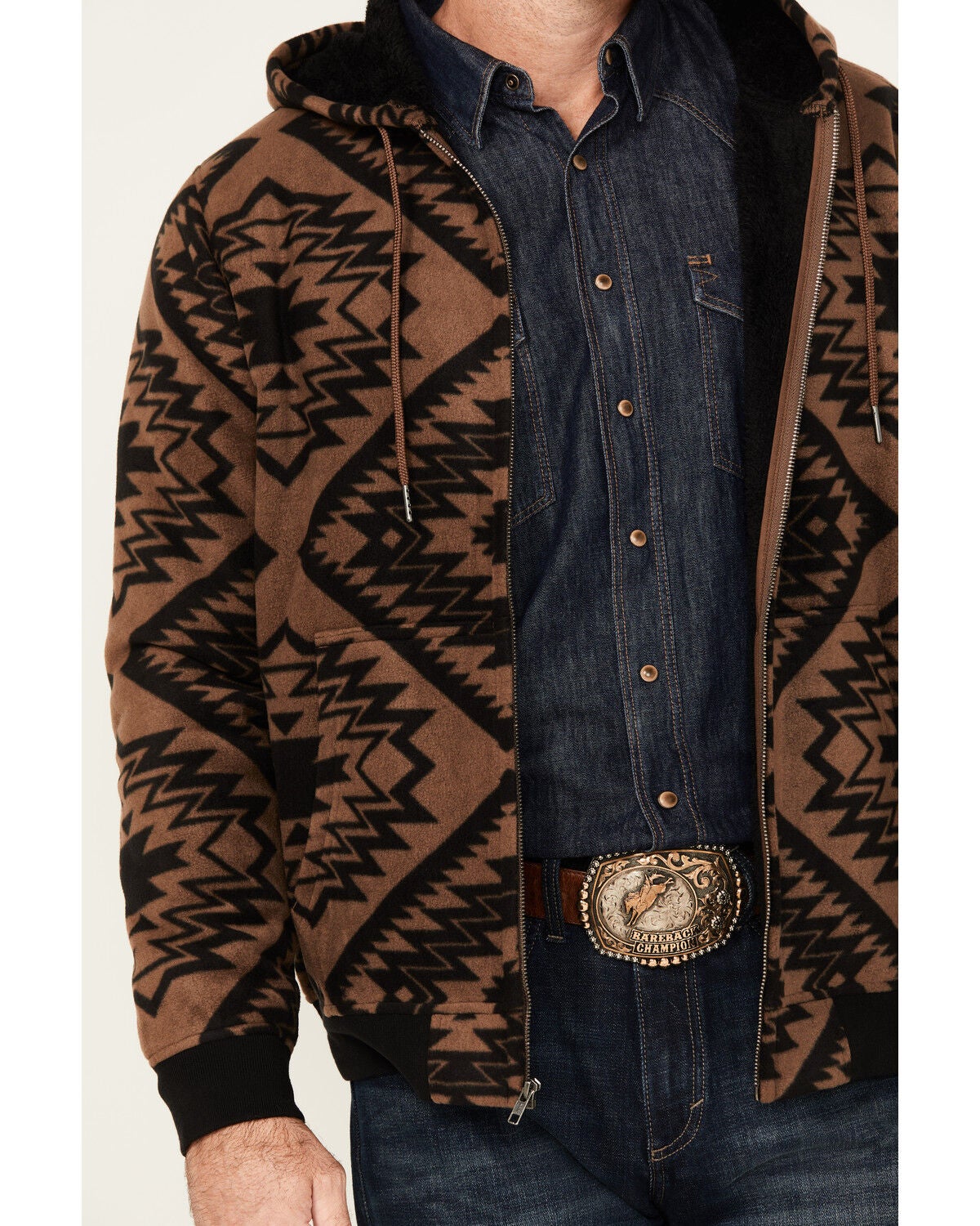Image #3 - Cody James Men's Basin Southwestern Print Fleece Hooded Jacket, Brown, hi-res