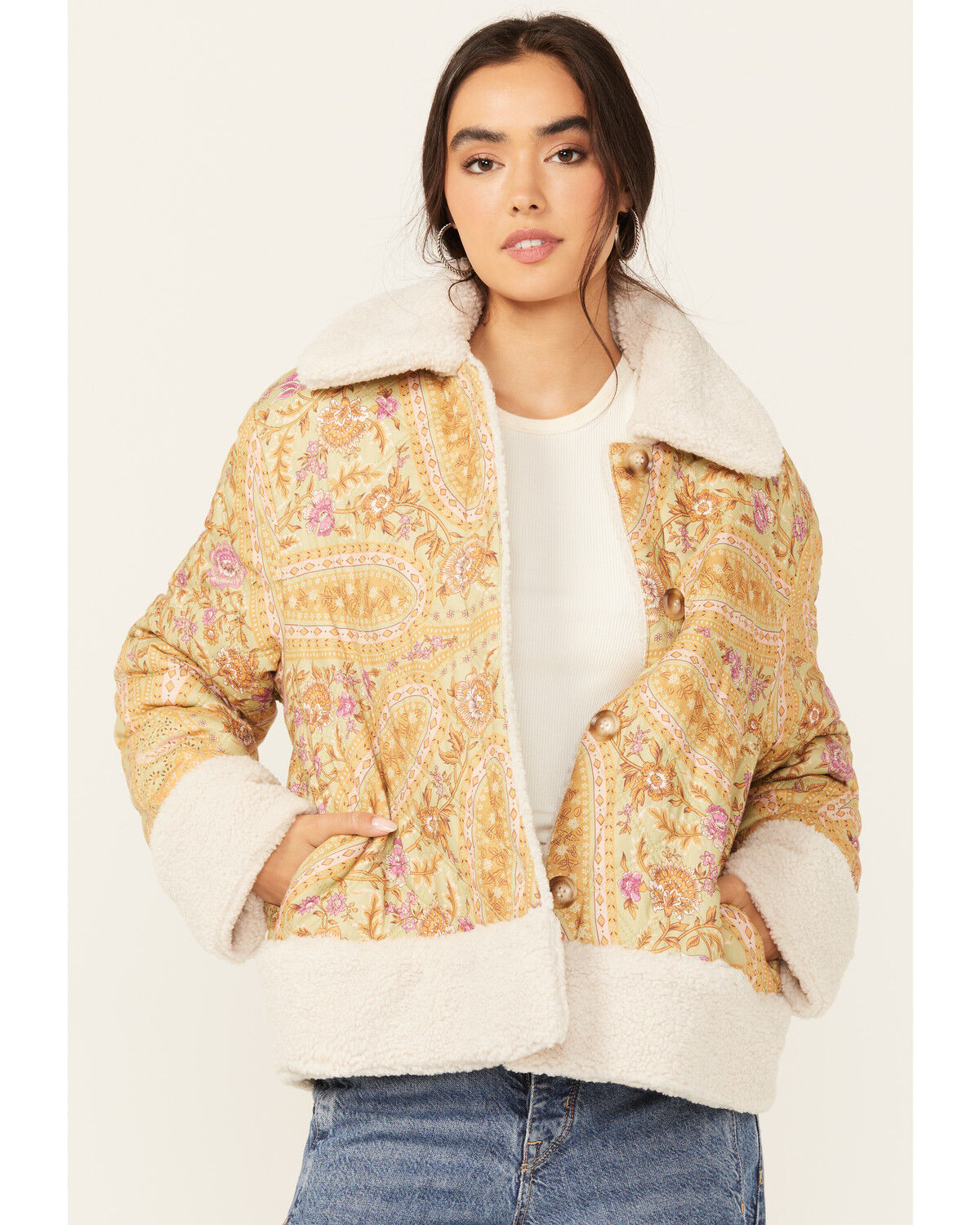 Image #1 - Spell Women's Belladonna Reversible Shearling Jacket, Olive, hi-res